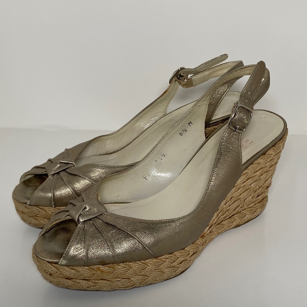 Stewart Weitzman Gold Metallic Espadrille Wedge Heels Size 6.5